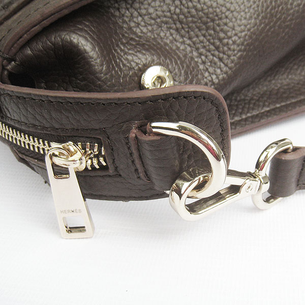 Fake Hermes New Arrival Double-duty leather handbag Dark Coffee 60669 - Click Image to Close